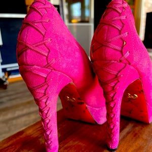 Betsy Johnson Hot Pink F*-me Suede Pumps